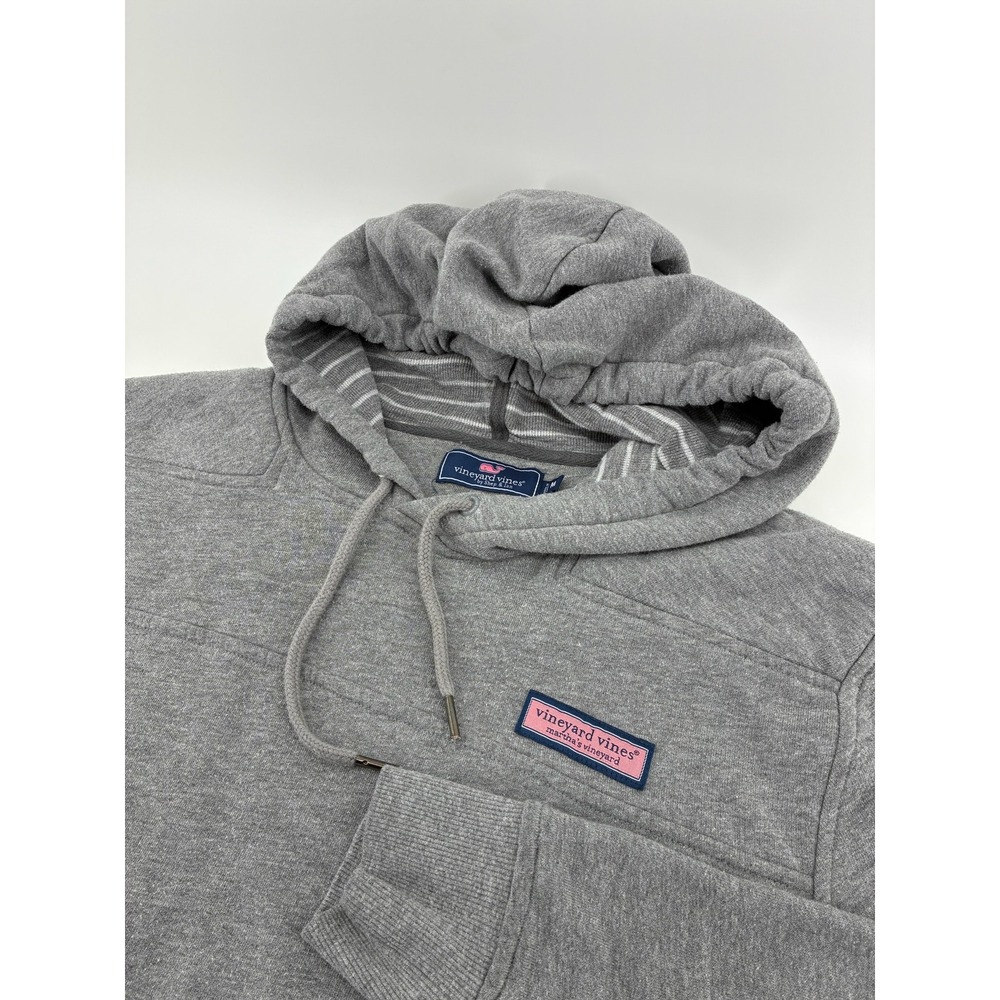 Vineyard Vines Mens Gray Hoodie Sweatshirt Medium Pink Logo Patch Striped Hood